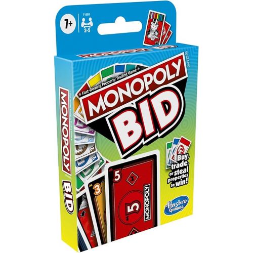 모노폴리 Monopoly Hasbro Gaming Bid Game,Quick-Playing Card Game for 4 Players,Game for Families and Kids Ages 7 and Up