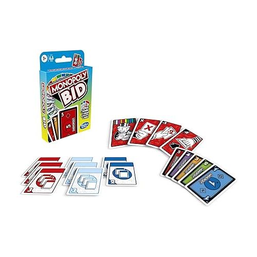 모노폴리 Monopoly Hasbro Gaming Bid Game,Quick-Playing Card Game for 4 Players,Game for Families and Kids Ages 7 and Up