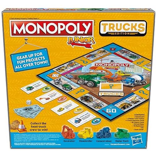 모노폴리 Hasbro Gaming Monopoly Junior Trucks Edition Board Game for Kids Ages 5+, 2-4 Player Kids Games