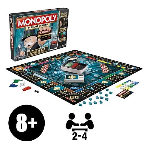 모노폴리 Hasbro Gaming Monopoly Ultimate Banking Edition Board Game for Families and Kids Ages 8 and Up, Electronic Banking Unit (Amazon Exclusive)
