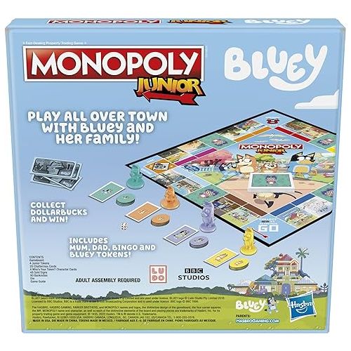 모노폴리 Hasbro Gaming Monopoly Junior: Bluey Edition Board Game for Kids Ages 5+, Play as Bluey, Bingo, Mum, and Dad, Features Artwork from The Animated Series (Amazon Exclusive)