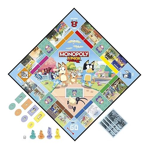 모노폴리 Hasbro Gaming Monopoly Junior: Bluey Edition Board Game for Kids Ages 5+, Play as Bluey, Bingo, Mum, and Dad, Features Artwork from The Animated Series (Amazon Exclusive)