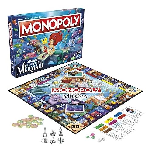 모노폴리 Monopoly Hasbro Gaming Disney's The Little Mermaid Edition Board Game, 2-6 Players for Family and Kids Ages 8+, with 6 Themed Tokens (Amazon Exclusive)