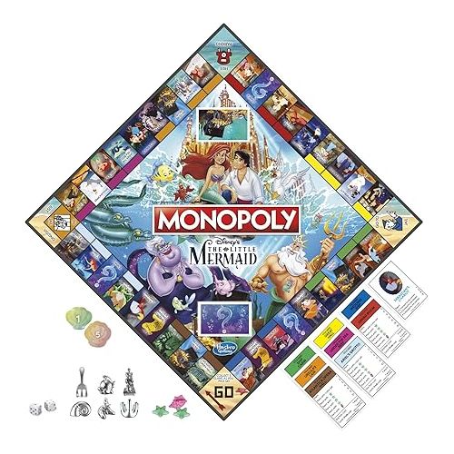 모노폴리 Monopoly Hasbro Gaming Disney's The Little Mermaid Edition Board Game, 2-6 Players for Family and Kids Ages 8+, with 6 Themed Tokens (Amazon Exclusive)