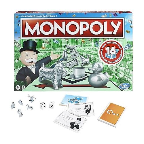 모노폴리 Monopoly Game, Family Board Game for 2 to 6 Players, Monopoly Board Game for Kids Ages 8 and Up, Includes Fan Vote Community Chest Cards