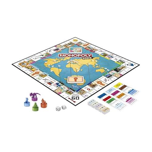 모노폴리 Hasbro Gaming Monopoly Travel World Tour Strategy Board Game for Family & Kids, Classic Gameplay with Geography Twist, Includes Dry-Erase Gameboard & Token Stampers, Ages 8+