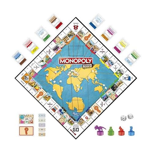 모노폴리 Hasbro Gaming Monopoly Travel World Tour Strategy Board Game for Family & Kids, Classic Gameplay with Geography Twist, Includes Dry-Erase Gameboard & Token Stampers, Ages 8+