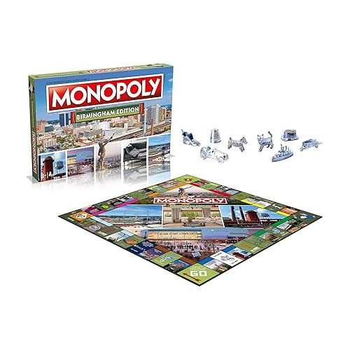 모노폴리 MONOPOLY Board Game - Birmingham Edition: 2-6 Players Family Board Games for Kids and Adults, Board Games for Kids 8 and up, for Kids and Adults, Ideal for Game Night