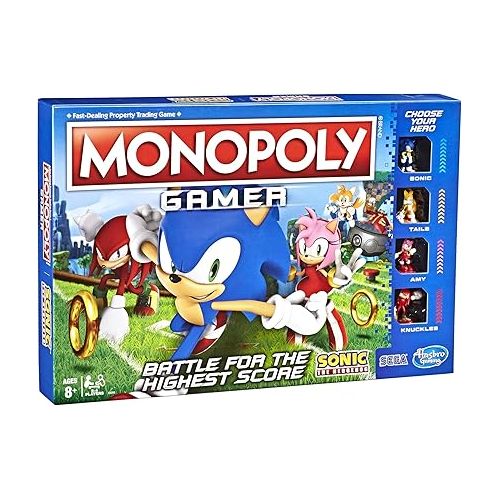 모노폴리 Monopoly Gamer Sonic The Hedgehog Edition Board Game for Kids Ages 8 & Up; Sonic Video Gamer Themed Board Game