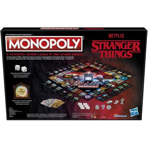 모노폴리 MONOPOLY: Netflix Stranger Things Edition Board Game for Adults and Teens Ages 14+, Game for 2-6 Players, Inspired by Stranger Things Season 4, Multicolor
