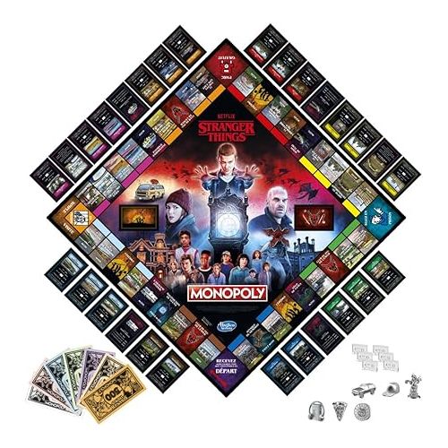 모노폴리 MONOPOLY: Netflix Stranger Things Edition Board Game for Adults and Teens Ages 14+, Game for 2-6 Players, Inspired by Stranger Things Season 4, Multicolor