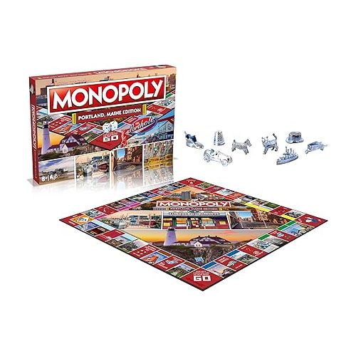 모노폴리 MONOPOLY Board Game - Portland ME Edition: 2-6 Players Family Board Games for Kids and Adults, Board Games for Kids 8 and up, for Kids and Adults, Ideal for Game Night