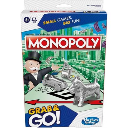 모노폴리 Monopoly Grab and Go Game for Ages 8 and Up, Travel Game for 2-4 Players