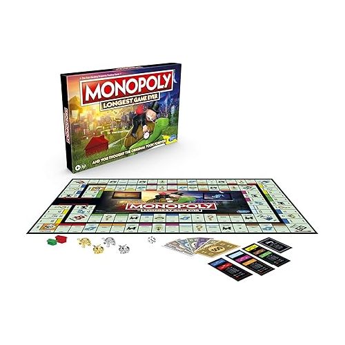 모노폴리 Monopoly Longest Game Ever, Classic Monopoly Gameplay with Extended Play, Monopoly Board Game for Ages 8 and Up (Amazon Exclusive), Multicolor