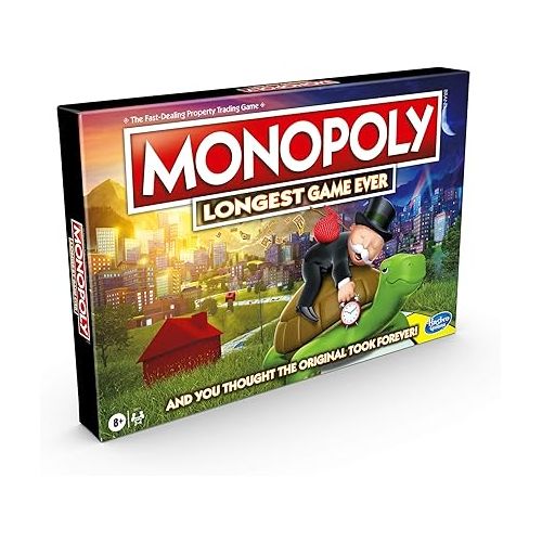 모노폴리 Monopoly Longest Game Ever, Classic Monopoly Gameplay with Extended Play, Monopoly Board Game for Ages 8 and Up (Amazon Exclusive), Multicolor