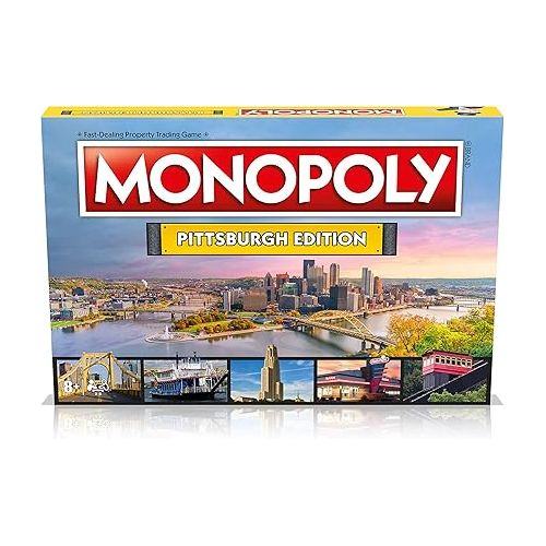 모노폴리 MONOPOLY Board Game - Pittsburgh Edition: 2-6 Players Family Board Games for Kids and Adults, Board Games for Kids 8 and up, for Kids and Adults, Ideal for Game Night