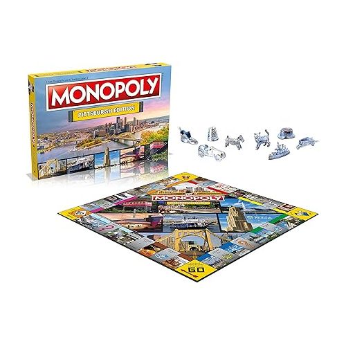 모노폴리 MONOPOLY Board Game - Pittsburgh Edition: 2-6 Players Family Board Games for Kids and Adults, Board Games for Kids 8 and up, for Kids and Adults, Ideal for Game Night