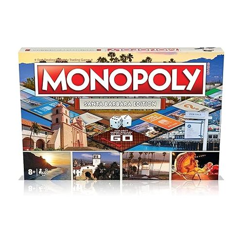 모노폴리 MONOPOLY Board Game - Santa Barbara Edition: 2-6 Players Family Board Games for Kids and Adults, Board Games for Kids 8 and up, for Kids and Adults, Ideal for Game Night