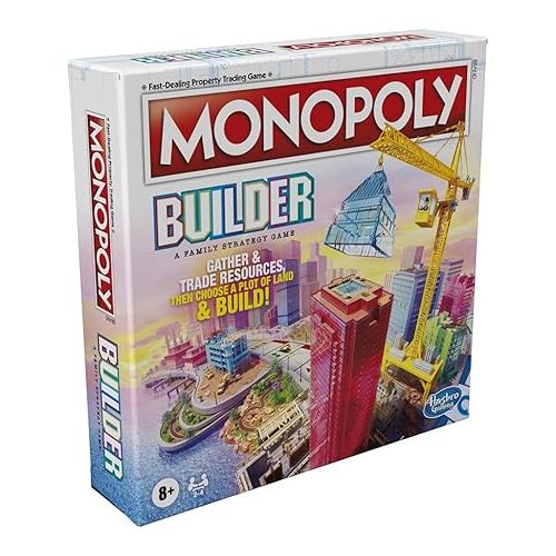 모노폴리 Monopoly Builder Board Game, Board Games for Kids and Adults, Strategy Games, Family Board Games, for Kids 8 and Up, 2-4 Players