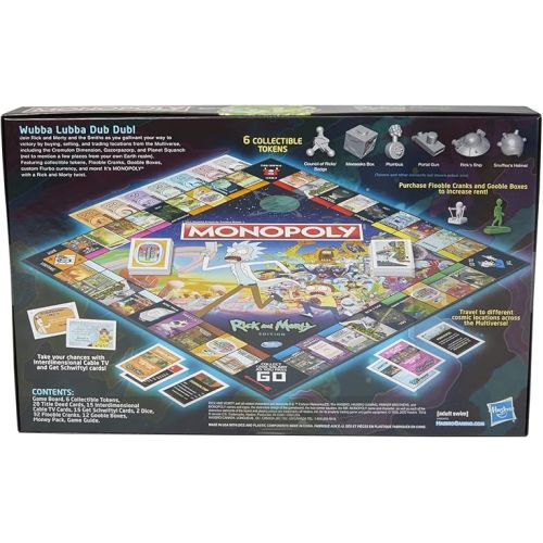 모노폴리 Hasbro Gaming Monopoly: Rick and Morty Edition Board Game, Cartoon Network Game for Families and Teens 17+, Includes Collectible Monopoly Tokens (Amazon Exclusive)