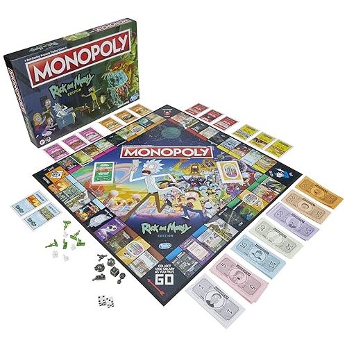모노폴리 Hasbro Gaming Monopoly: Rick and Morty Edition Board Game, Cartoon Network Game for Families and Teens 17+, Includes Collectible Monopoly Tokens (Amazon Exclusive)