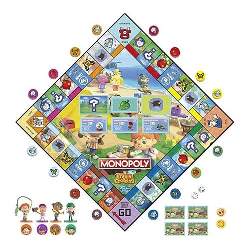 모노폴리 Monopoly Animal Crossing New Horizons Edition Board Game for Kids Ages 8 and Up, Fun Game to Play for 2-4 Players, Multicolor