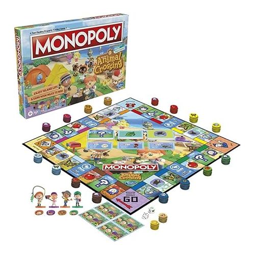 모노폴리 Monopoly Animal Crossing New Horizons Edition Board Game for Kids Ages 8 and Up, Fun Game to Play for 2-4 Players, Multicolor