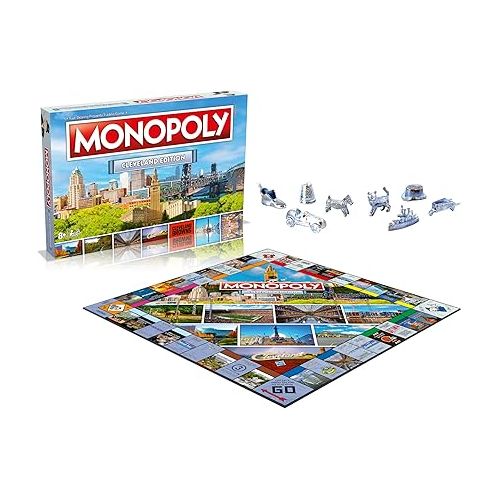 모노폴리 MONOPOLY Board Game - Cleveland Monopoly Edition: 2-6 Players Family Board Games for Kids and Adults, Board Games for Kids 8 and up, for Kids and Adults, Ideal for Game Night