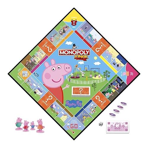 모노폴리 Hasbro Gaming Monopoly Junior: Peppa Pig Edition Board Game for 2-4 Players, Indoor Games for Kids, Peppa Pig Toys and Games, Ages 5+ (Amazon Exclusive)