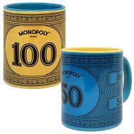 Monopoly Money Coffee Mug Gift Set of Two Mugs, Includes $100 Monopoly Original Yellow Mug and $50 Monopoly Vintage Blue Mug, Ceramic Monopoly Edition 12 oz Mugs, Dishwasher Safe a