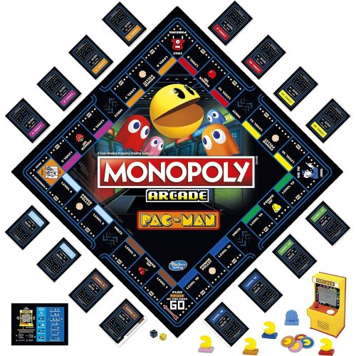 모노폴리 MONOPOLY Arcade Pac-Man Game Board Game for Kids Ages 8 and Up; Includes Banking and Arcade Unit