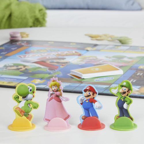 모노폴리 MONOPOLY Junior Super Mario Edition Board Game, Fun Kids Game Ages 5 and Up, Explore The Mushroom Kingdom as Mario, Peach, Yoshi, or Luigi