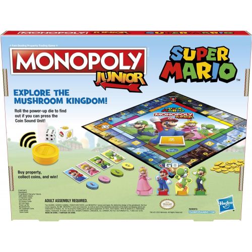 모노폴리 MONOPOLY Junior Super Mario Edition Board Game, Fun Kids Game Ages 5 and Up, Explore The Mushroom Kingdom as Mario, Peach, Yoshi, or Luigi