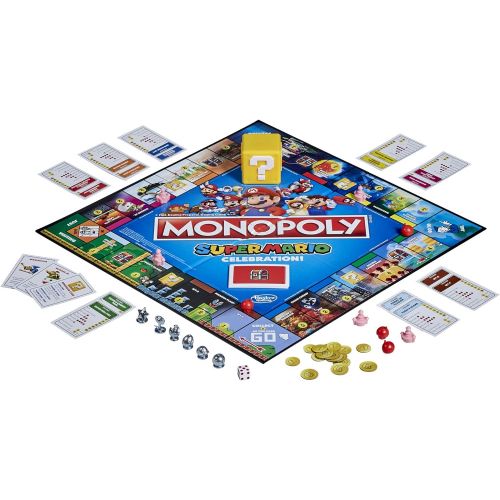 모노폴리 MONOPOLY Super Mario Celebration Edition Board Game for Super Mario Fans for Ages 8 and Up, with Video Game Sound Effects