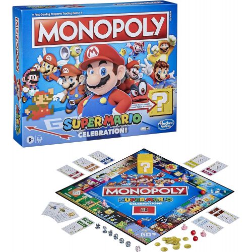 모노폴리 MONOPOLY Super Mario Celebration Edition Board Game for Super Mario Fans for Ages 8 and Up, with Video Game Sound Effects