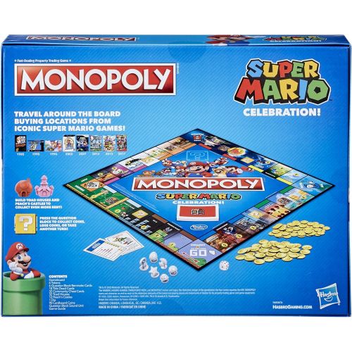 모노폴리 MONOPOLY Super Mario Celebration Edition Board Game for Super Mario Fans for Ages 8 and Up, with Video Game Sound Effects