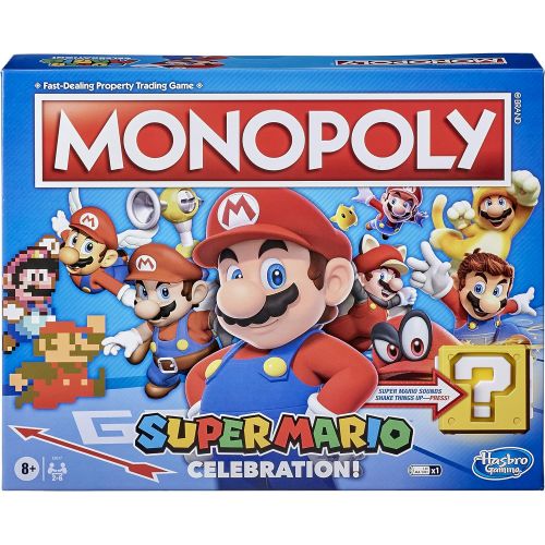 모노폴리 MONOPOLY Super Mario Celebration Edition Board Game for Super Mario Fans for Ages 8 and Up, with Video Game Sound Effects