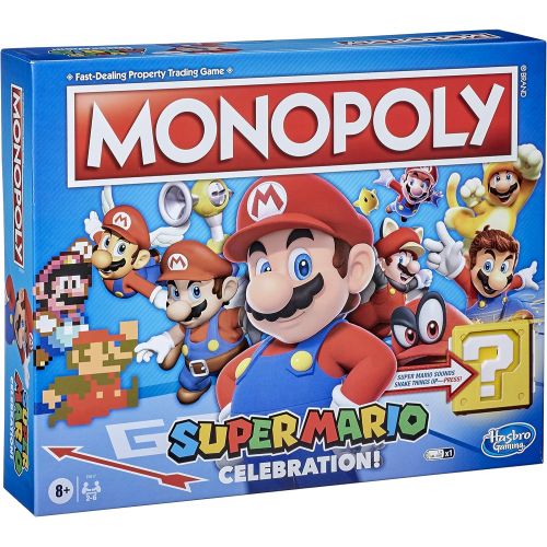 모노폴리 MONOPOLY Super Mario Celebration Edition Board Game for Super Mario Fans for Ages 8 and Up, with Video Game Sound Effects