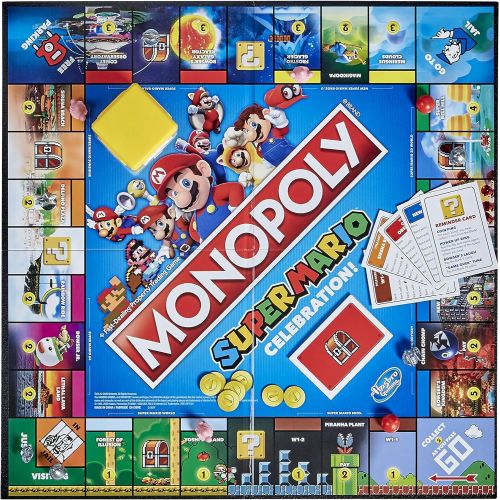 모노폴리 MONOPOLY Super Mario Celebration Edition Board Game for Super Mario Fans for Ages 8 and Up, with Video Game Sound Effects