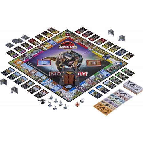 모노폴리 MONOPOLY: Jurassic Park Edition Board Game for Kids Ages 8 and Up, Includes T. Rex Token, Electronic Gate Plays SFX and Movie Theme