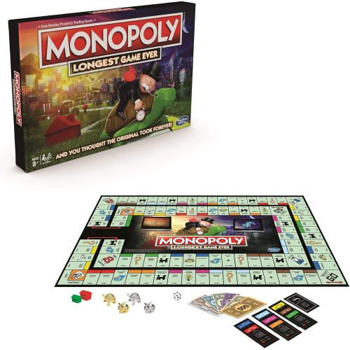 모노폴리 MONOPOLY Longest Game Ever, Classic Gameplay with Extended Play; Board Game (Amazon Exclusive) for Ages 8 & Up