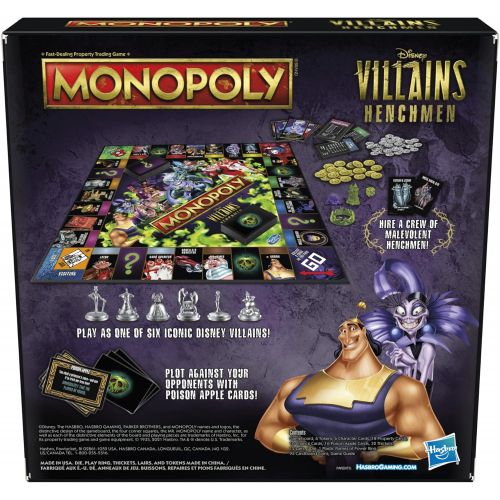 모노폴리 MONOPOLY: Disney Villains Henchmen Edition Board Game for Kids Ages 8 and Up, Play as a Classic Disney Villains Henchman