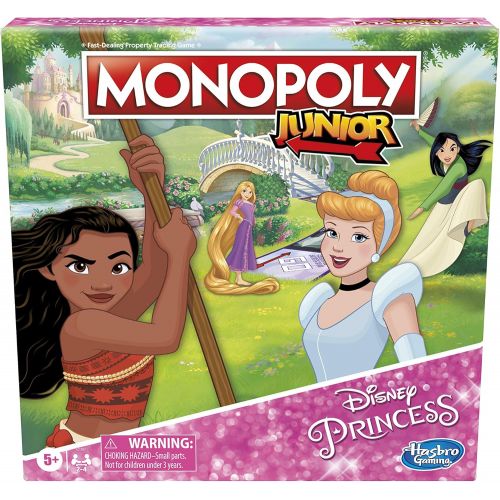 모노폴리 MONOPOLY Junior: Disney Princess Edition Board Game for Kids Ages 5 and Up, Play as Moana, Rapunzel, Mulan, or Cinderella (Amazon Exclusive)