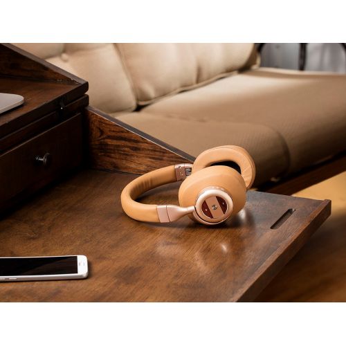  Monoprice SonicSolace Active Noise Cancelling Bluetooth Wireless Headphones, Champagne with Tan Over Ear Headphones