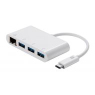 Monoprice Select Series USB-C 3-Port USB 3.0 Hub - White With 1 Gigabit Network Adapter with Ethernet Port, For MacBook Pro, ChromeBook, XPS and More