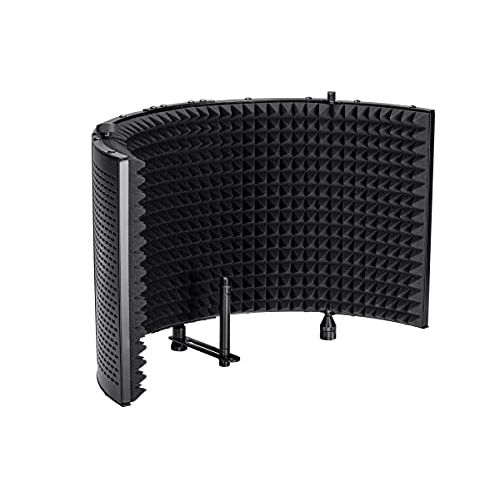  Monoprice Microphone Isolation Shield - Black - Foldable With 3/8 Mic Threaded Mount, High Density Absorbing Foam Front & Vented Metal Back Plate - Stage Right