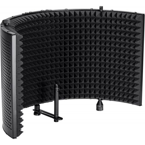  Monoprice Microphone Isolation Shield - Black - Foldable With 3/8 Mic Threaded Mount, High Density Absorbing Foam Front & Vented Metal Back Plate - Stage Right