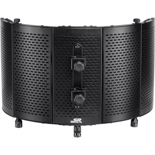  Monoprice Microphone Isolation Shield - Black - Foldable With 3/8 Mic Threaded Mount, High Density Absorbing Foam Front & Vented Metal Back Plate - Stage Right