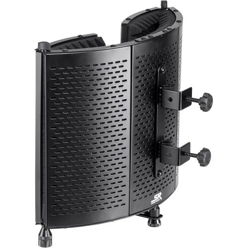  Monoprice Microphone Isolation Shield - Black - Foldable With 3/8 Mic Threaded Mount, High Density Absorbing Foam Front & Vented Metal Back Plate - Stage Right