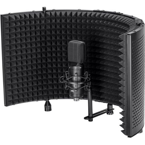  Monoprice Microphone Isolation Shield - Black - Foldable With 3/8 Mic Threaded Mount, High Density Absorbing Foam Front & Vented Metal Back Plate - Stage Right